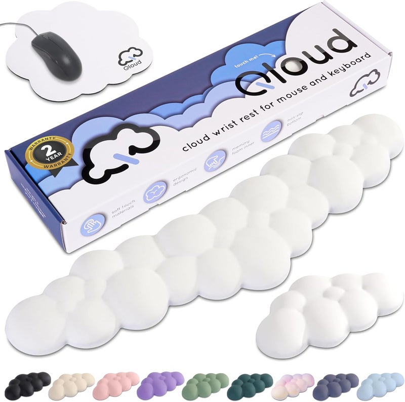 Create-ables Qloud Cloud Wrist Rest Keyboard Wrist Rest for Computer Keyboard Pad, Cloud Keyboard Wrist Rest, Wrist Pad for Keyboard, Memory Foam, Non Slip Base, Comes with Mouse Pad - White - Image 1